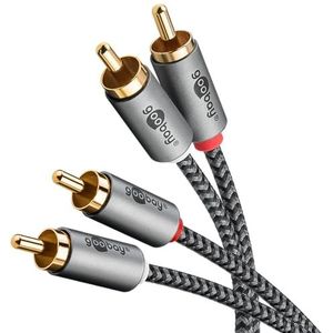 goobay 65294 Stereo RCA-kabel 3 m / 2 x RCA-stekker naar 2 x RCA-kabelkabel voor Blu-Ray-versterker, hifi-stereo/vergulde textiel audiokabel