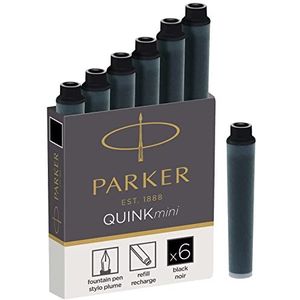 Parker Inktpatronen voor vulpen, korte patronen, zwarte QUINK inkt, 6 stuks
