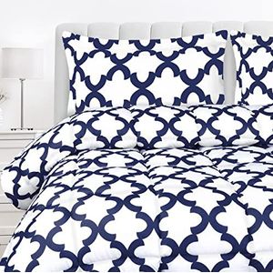 Utopia Bedding Kingdekbedset (wit marineblauw) met 2 kussenslopen - beddengoed dekbedsets - alternatief donzen dekbed - zacht en comfortabel - machinewasbaar