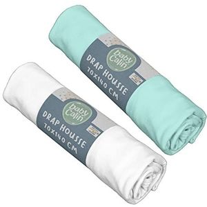 Hoeslakens - Wit - Turquoise - Jersey - 100% Katoen - Set van 2