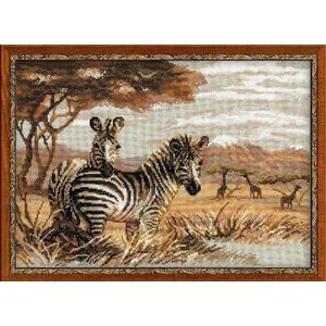 RIOLIS Zebras in de Savanne kruissteekverpakking, katoen, meerkleurig, 40 x 30 x 0,1 cm