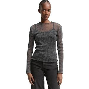 TOM TAILOR Denim T-shirt met lange mouwen voor dames, 39234 - Zwart Met Zilver, XXL