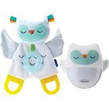 Infantino Cadeauset voor baby's: fluorescerend speelgoed, oplaadbaar led-nachtlampje & knuffeldier uil met bijtring, knisperpapier en zachte, hoogwaardige stof voor onderweg of thuis, 0M+