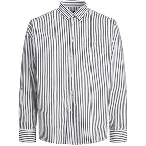 JACK & JONES Heren JORBILL oversized shirt LS CBO hemd, Bright White/Stripes, XL, Helder wit/strips: /, XL