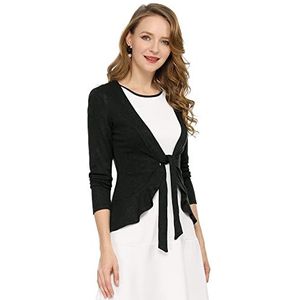 Allegra K Cardigan met gegolfde zoom, gebreide jas met stropdas voor dames, Zwart, XL