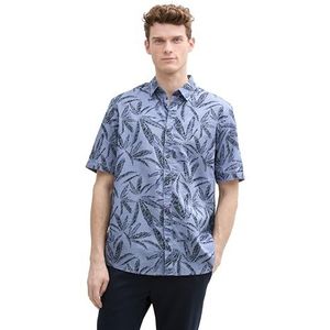 TOM TAILOR heren overhemd, 37611 - Dove Blue Tonal Leaf Design, XXL