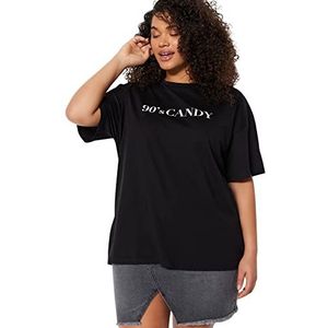 Trendyol Vrouwen Oversize Basic Crew Neck Knit Plus Size T-shirt, Zwart, 3XL, Zwart, 3XL grote maten