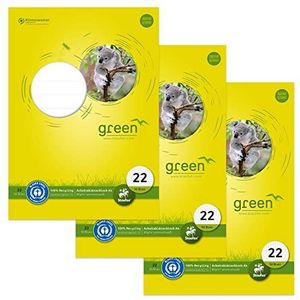 Staufen Green werkbladblok - DIN A4, liniatuur 22 (5 mm geruit), 50 vellen, 4-voudige perforatie, premium wit 80 g/m² gerecycled papier, 3 stuks