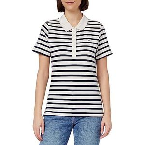 Tommy Hilfiger Dames S/S Polos, Bretonse Stp W Wit/Woestijn Hemel, XL