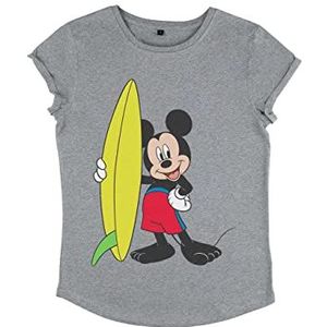 Disney Classics Women's Classic-Mickey Surf Organic Rolled Sleeve T-shirt, Melange Grey, S, grijs (melange grey), S