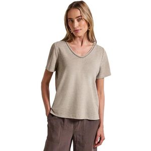 T-shirt - V-hals - Korte Mouwen - Linnen Look - Aangename Materiaalmix