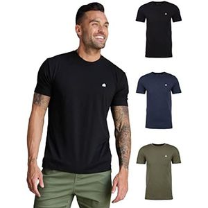 INTO THE AM Men's Fitted Crew Neck Logo Basic Tees 3-Pack - Modern Fit Fresh Classic Short Sleeve T-Shirts for Men (Black/Navy/Olive Green, X-Large)