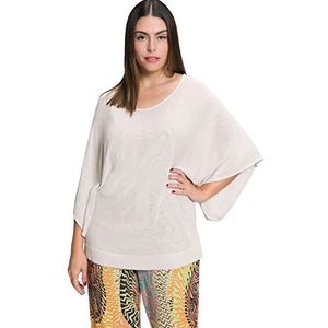 Ulla Popken Dames, linnenmix, ronde hals, vleermuis-halflange trui, grijs-beige, 42/44