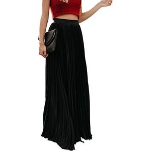 ebossy Maxi-rok voor dames, vloeiende, geplooide, chiffon rok, met een hoge taille, Zwart, XL