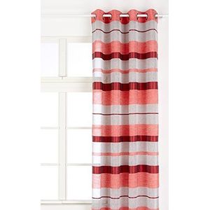 HomeMaison HM69807025 gordijn, etamin, gestreept, polyester, 140 x 240 cm, koraalrood