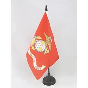 USA Old Marine Table Vlag 14x21 cm - US - American Army Desk Vlag 21 x 14 cm - Zwarte plastic stok en voet - AZ FLAG