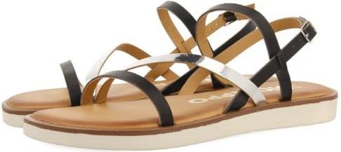 GIOSEPPO - CARBIS - Damessandalen - Zwart - Leren met Witte en Metallic Strepen