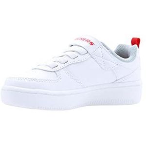 Skechers Sport Court 92 Zelder Sneaker, White Mix, 11,5 UK Kind, Witte Synthetische Trim Navy Rode Trim L