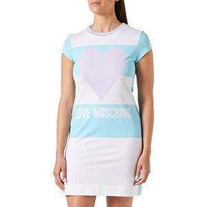 Love Moschino Dames slim fit A-lijn korte mouw jurk turkoois wit violet, 40, Turquoise White Violet, 40