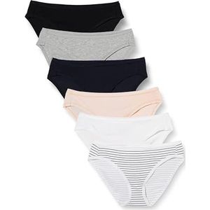 Amazon Essentials Women's Katoenen onderbroek in bikinimodel (verkrijgbaar in grote maten), Pack of 6, Heide/Streep/Veelkleurig, 44