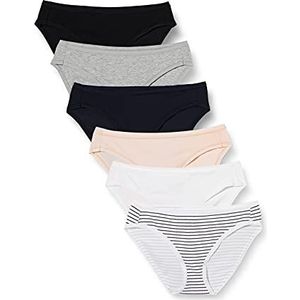 Amazon Essentials Women's Katoenen onderbroek in bikinimodel (verkrijgbaar in grote maten), Pack of 6, Heide/Streep/Veelkleurig, 46