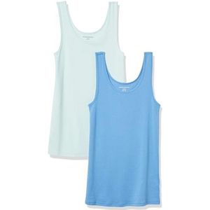 Amazon Essentials Women's Tanktop met slanke pasvorm, Pack of 2, Aquablauw/Frans blauw, XS