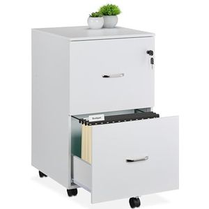 Relaxdays archiefkast, 2 laden, 72 x 43 x 46 cm, bureaucommode, met sleutel, wit