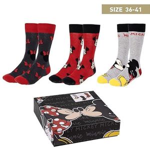 Minnie Mouse Sokken - kleuren grijs, rood, zwart en geel - 3 paar - maat 35 tot 41 - lange sokken van katoen, polyamide en elastaan, origineel product, ontworpen in Spanje, Meerkleurig, 35-41