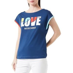 Love Moschino Dames Boxy Fit Short-Sleeved T-shirt, Blauw, 38, blauw, 38