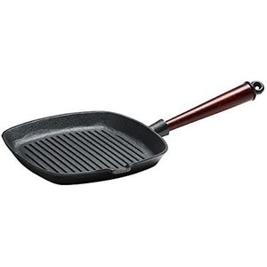 KÖKSKUNGEN - Gietijzeren grillpan van 25 cm met houten handvat. De grillpan werkt op alle soorten fornuizen, ook op inductiekookplaat. Platte bodem voor het beste contact met glazen kookplaten.