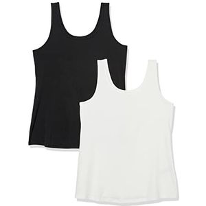 Amazon Essentials Tanktop voor dames (verkrijgbaar in grote maten), 2 stuks, zwart/wit, 2x