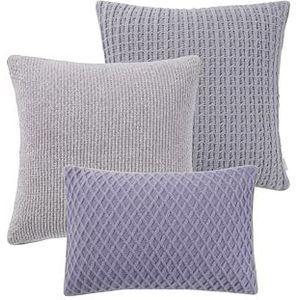 Jotex Mila Kussenhoezen, 3 stuks, met gebreide voorkant van hoogwaardig polyester, paars, 50 x 50, 50 x 50 cm en 60 x 40 cm