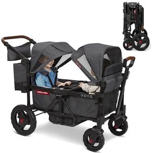 Radio Flyer Voya Stroller Wagon 2-zits kinderwagen voor kinderen om op te zitten, babybolderkar met kap, dubbele kinderwagen, opvouwbare kinderwagen met zitjes, bolderkar voor kinderen
