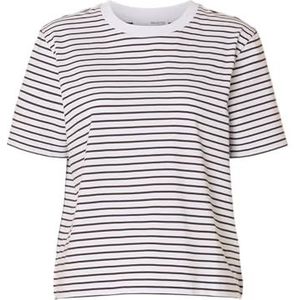 SELECTED - SLFESSENTIAL - T-shirt - Donkerbruin/Wit - Losse Pasvorm