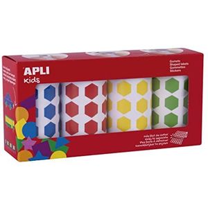 APLI Kids 19192 - verpakking met 4 rollen zeshoekige rubbers 20 mm – pedagogische stickers in blauw, rood, geel en groen
