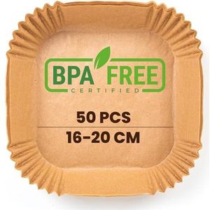 PORTENTUM Airfryer bakpapier, 50 stuks, Food-Grade BPA, 16 x 20 cm, voor olievrije friteuse 3-4,5 liter, ideaal voor gezond koken