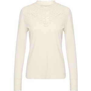 Cream Dames Top Lace Details Jersey Lange Mouwen Slim Fit, Eggnog, XL