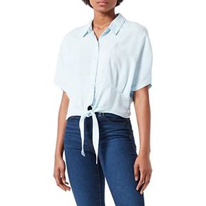TOM TAILOR Denim Dames Blouse met knoopdetail 1031339, 10111 - Clean Bleached Blue Denim, L