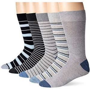 Goodthreads 5-pack Sokken Casual Geassorteerde Blauw Grijs Streep, One Size