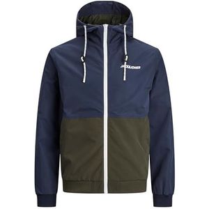 JACK & JONES JJERUSH Hood Bomber NOOS voor heren, Navy blazer/detail: roze/witte blokkering, M