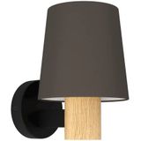 EGLO Wandlamp Edale, muurlamp in landelijke stijl, lamp wand binnen van cappuccinokleurig textiel, zwart metaal en eiken hout, FSC100HB, wandverlichting voor woonkamer en hal, wandspot met E27 fitting