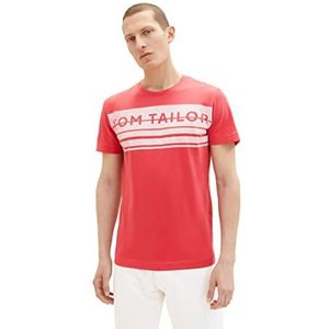 TOM TAILOR Heren T-shirt met logo-print, 31045 - Soft Berry Red, L