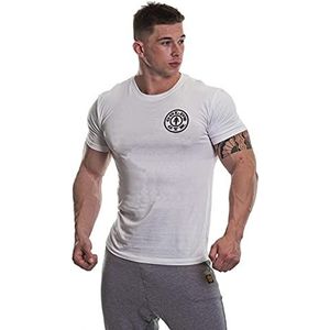 Gold's Gym UK Heren Links Borst Workout Premium Training Fitness Gym Sport Basic T-Shirt met Logo