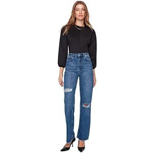 Trendyol Dames 90's wijde pijpen jeans, blauw, 42, Blauw, 68