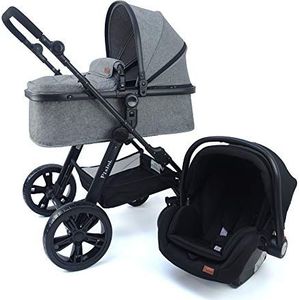 Pixini Kinderwagen 3-in-1 Arizona met babykuip, buggy en autozitje, aluminium frame, met accessoirepakket, grijs gemêleerd