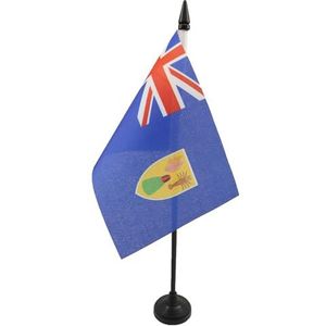 Turks en Caicos Eilanden Tafelvlag 15x10 cm - Turks en Caicos Eilander Bureau Vlag 15 x 10 cm - Zwarte plastic stok en voet - AZ FLAG
