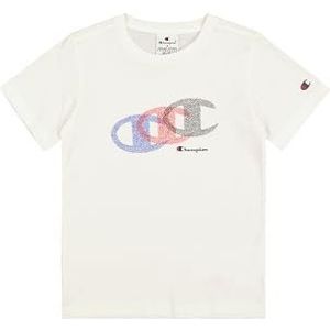Champion Jongens Legacy Boy-Graphic Crewneck met grote print T-shirt, wit (Ww001), 7-8 Jaar