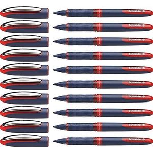 Schneider One Business Rollerball Pen, 0,6 mm Ultra-Smooth Tip, Blauwe Barrel, Rode Inkt, Doos met 10 Pennen (183002)
