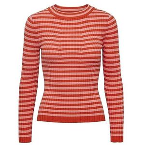 PIECES Dames PCCRISTA LS O-hals Knit NOOS BC pullover, Strawberry Pink/Stripes: Tangerine Tango Stripes, M