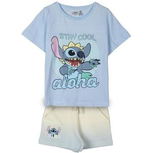 Stitch T-shirt en shorts - wit en blauw, maat 8 jaar, van 100% katoen, 220 g/m², Stitch-print, origineel product, ontworpen in Spanje